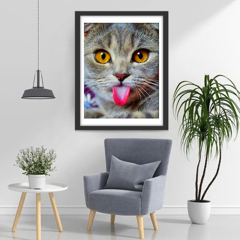 Katze mit herausgestreckter Zunge Diamond Painting