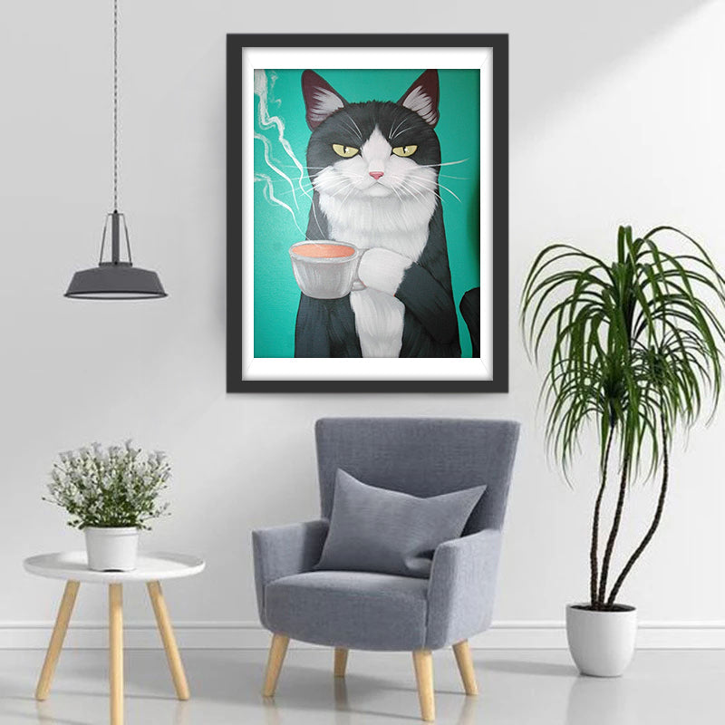 Tee trinkende Katze Diamond Painting