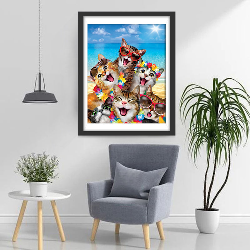 Katzen im Urlaub am Meer Diamond Painting