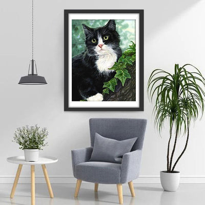 Schwarze Katze auf einem Baum Diamond Painting