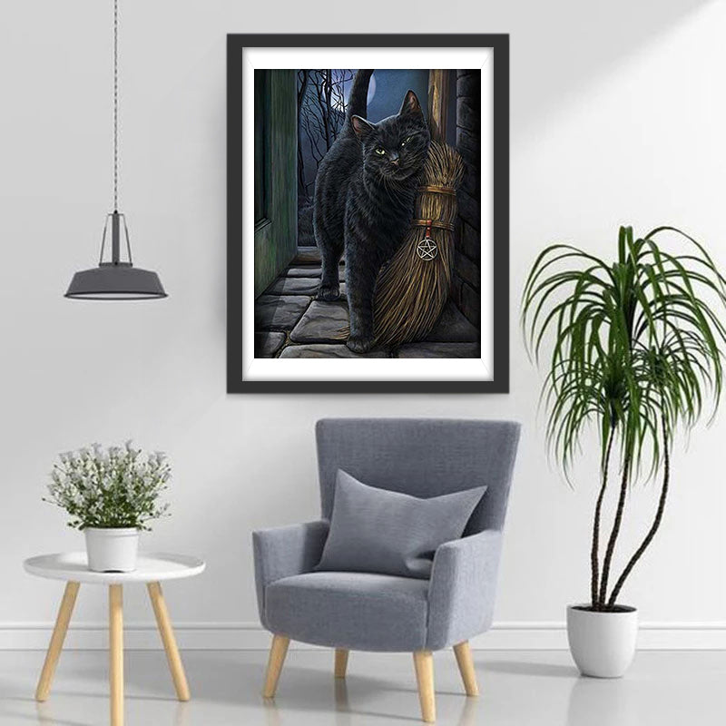 Schwarze Katze und Besen Diamond Painting