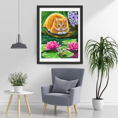 Katze am Lotusteich Diamond Painting