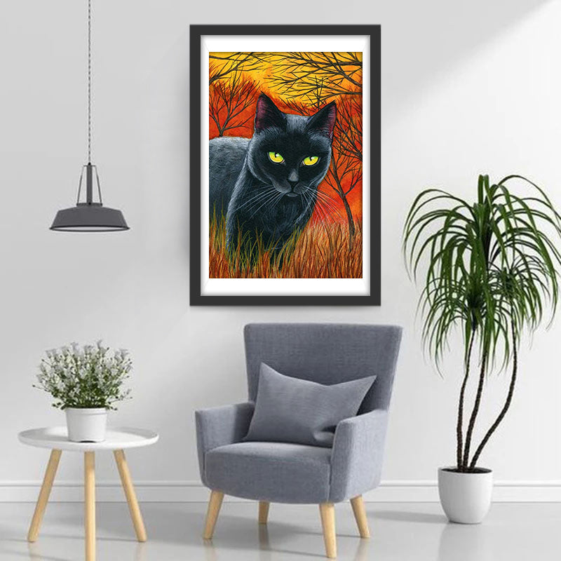 Schwarze Katze im Gras Diamond Painting