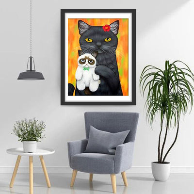 Schwarze Katze und weiße Katze Diamond Painting