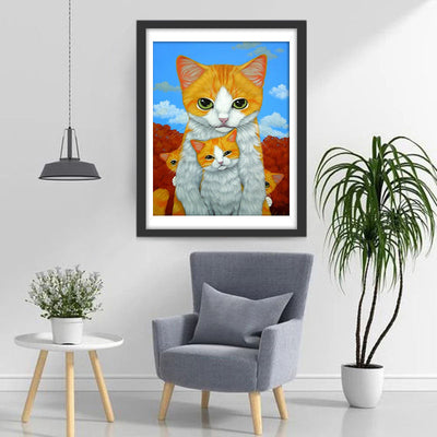 Mutter Katze und drei kleine Katzen Diamond Painting