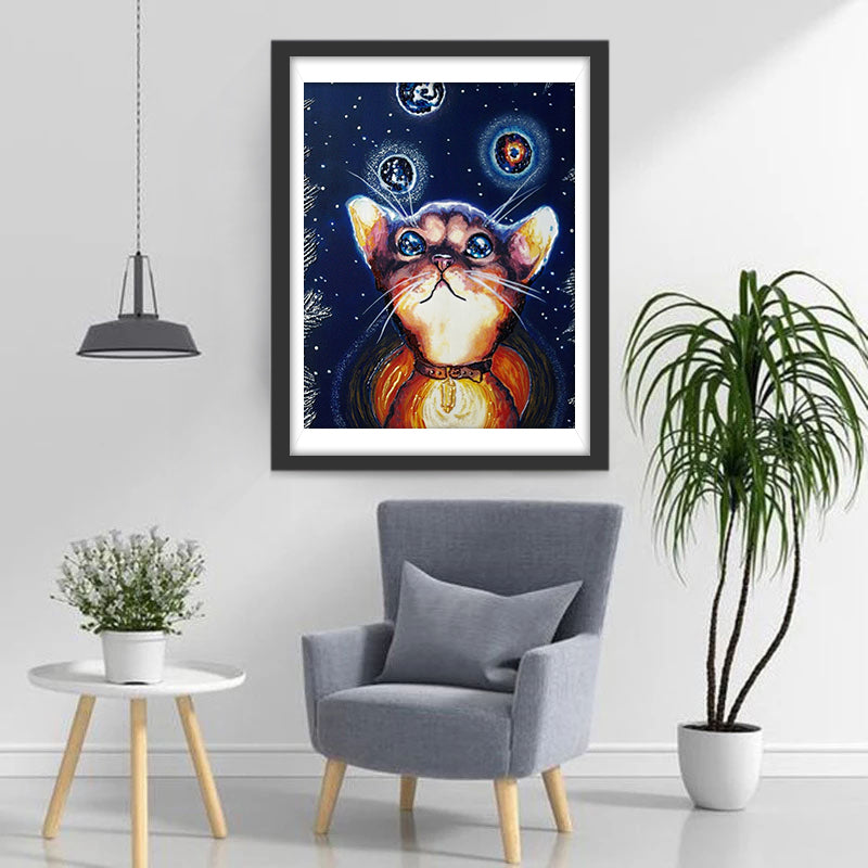 Katze unter Sternenhimmel Diamond Painting