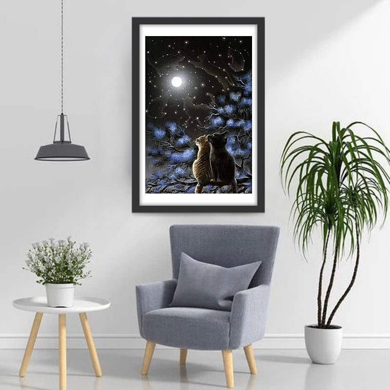 Katzen Mond Baum Diamond Painting