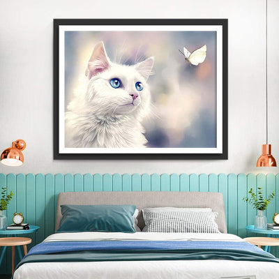 Weiße Katze und Schmetterling Diamond Painting