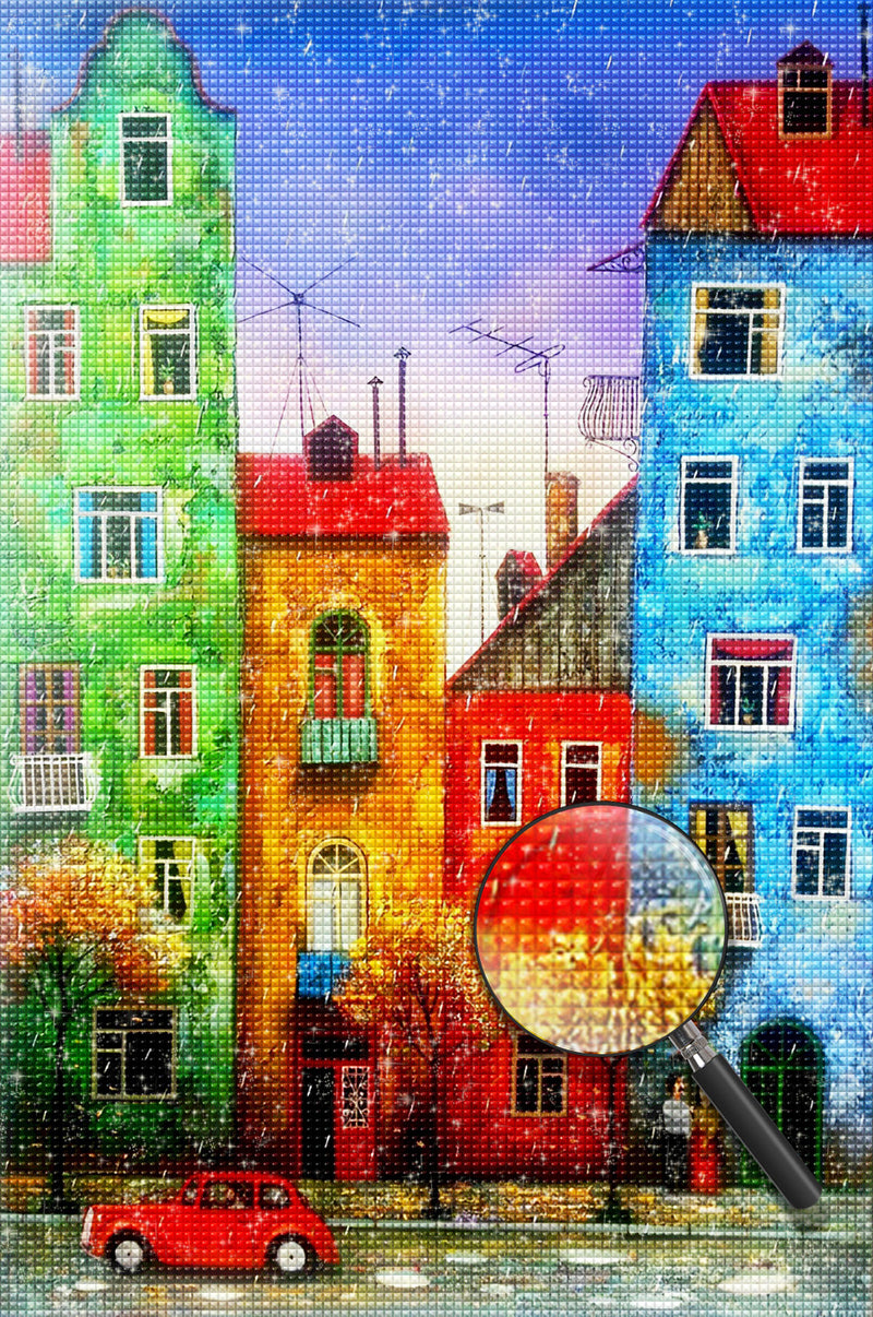 Straße voller farbigen Häusern Diamond Painting