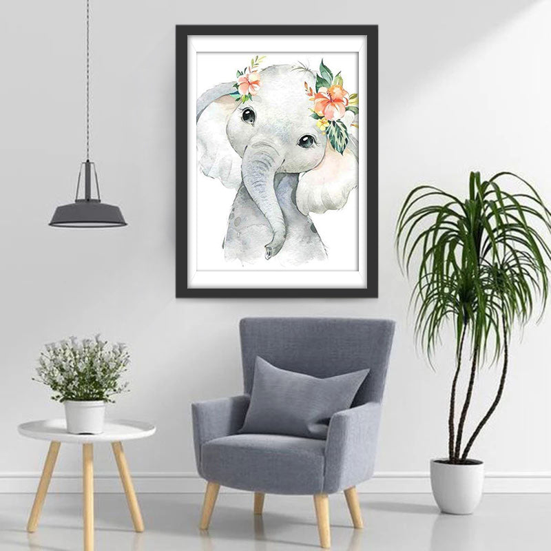 Cartoon-Elefant mit Blumen Diamond Painting