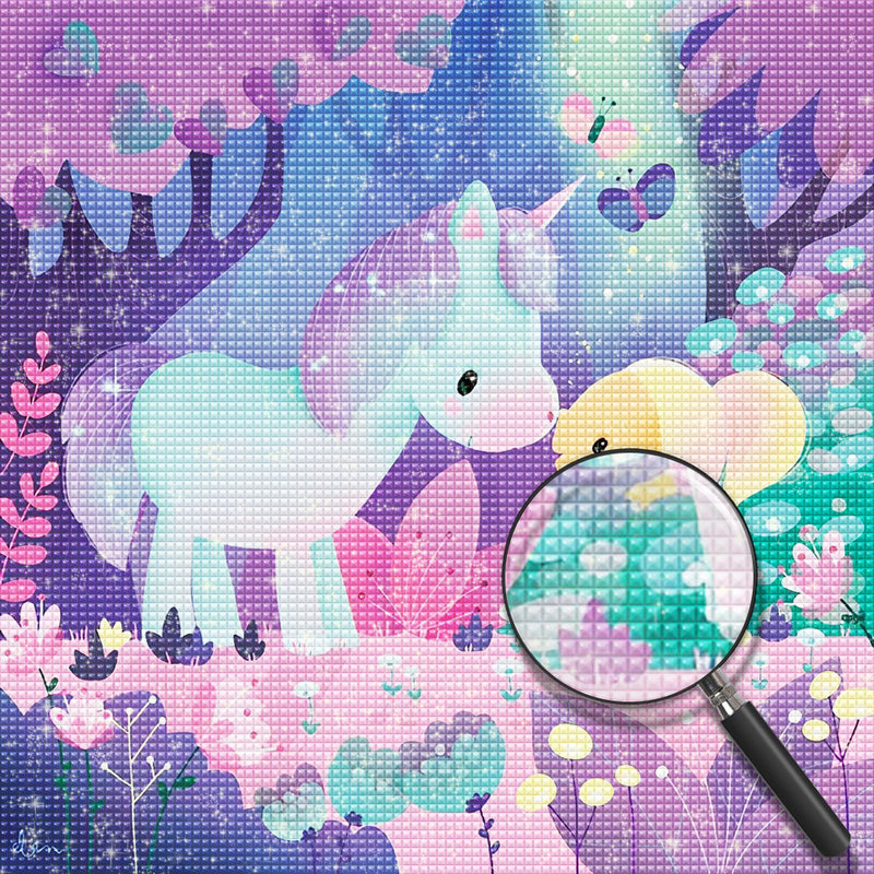 Einhorn und Mädchen im Wald Diamond Painting