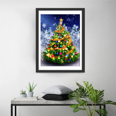 Weihnachtsbaum in der Schneenacht Diamond Painting