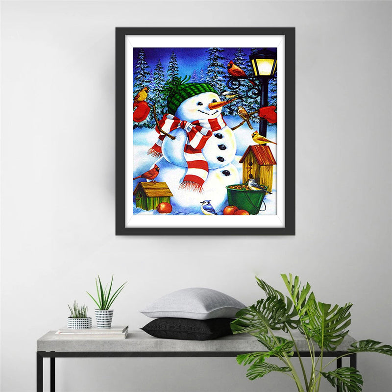 Schneemann und Vögel Diamond Painting