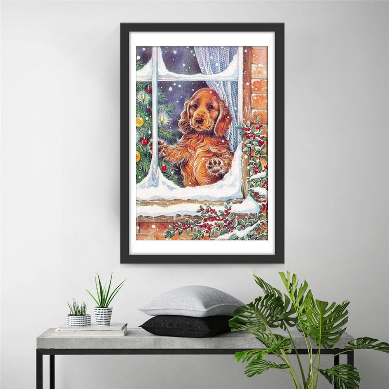 Weihnachten Hund Fenster Diamond Painting