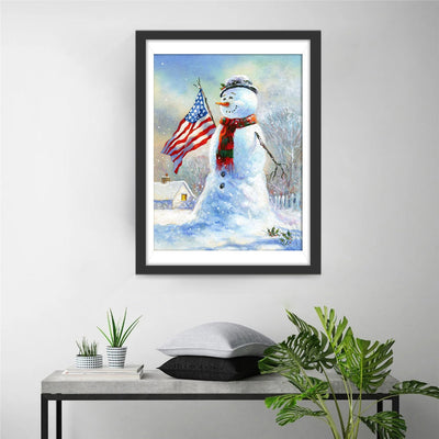 Schneemann mit Flagge Diamond Painting