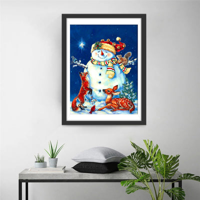 Schneemann und Tiere in der Nacht Diamond Painting