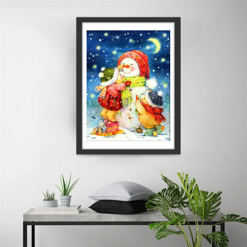 Stachelschweine und Schneemann Diamond Painting