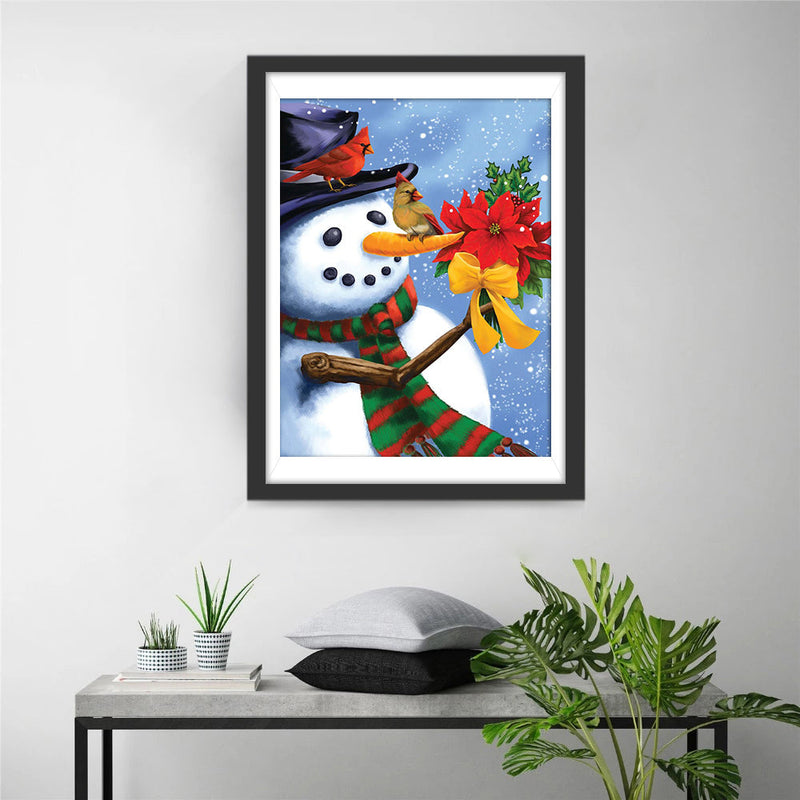 Schneemann und Blumenstrauß Diamond Painting