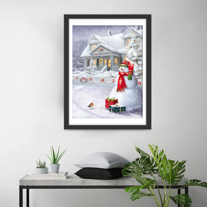 Schneemann, Weihnachtsgeschenke und Vogel Diamond Painting