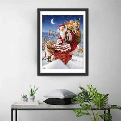 Schornstein Weihnachtsmann Rentier Diamond Painting