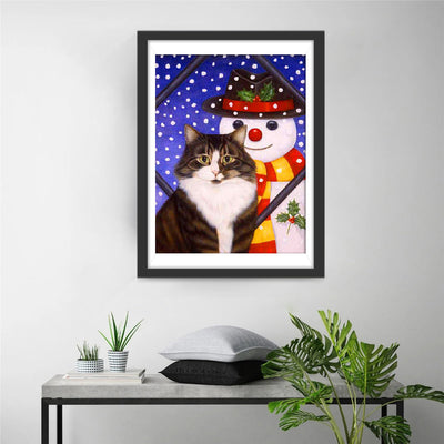 Schneemann und schwarze Katze Diamond Painting