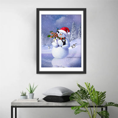 Schneemann und Pinguine Diamond Painting