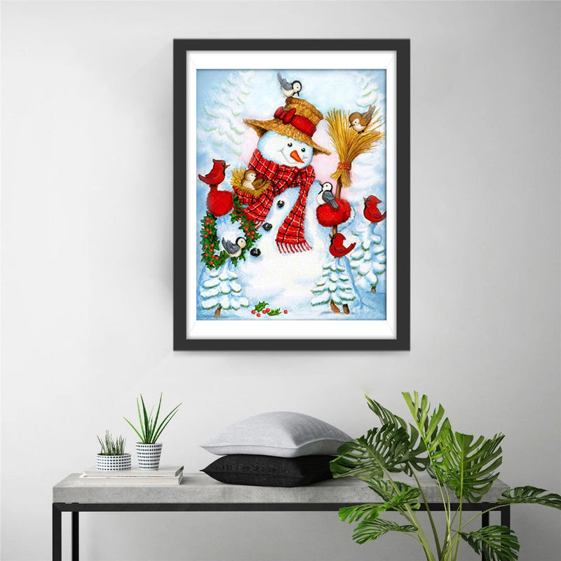 Schneemann und verschiedene Vögel Diamond Painting