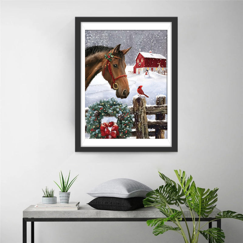 Pferd Weihnachtskranz Diamond Painting