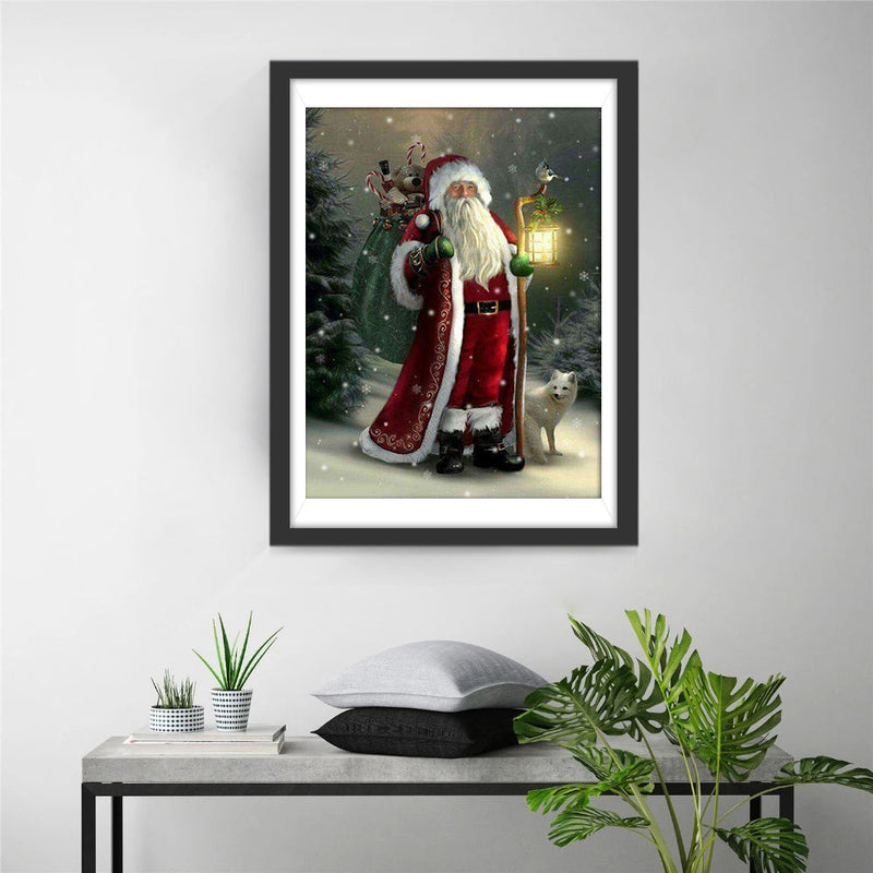 Weihnachtsmann mit Geschenken und Fuchs Diamond Painting