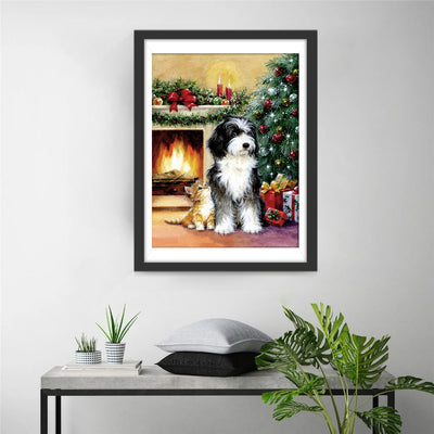 Kätzchen Hund Weihnachtsbaum Diamond Painting