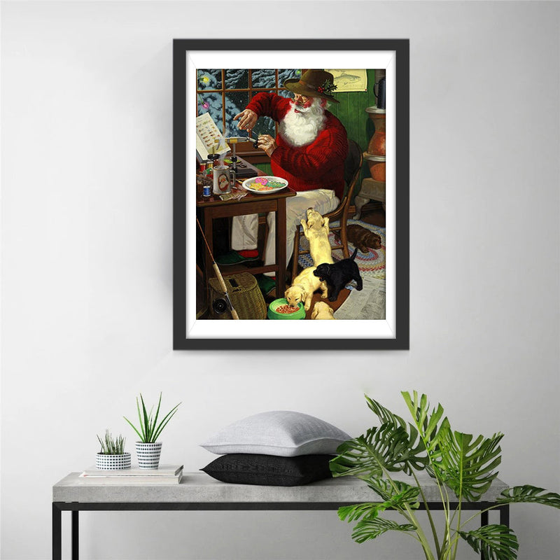 Weihnachtsmann und Hunde Diamond Painting