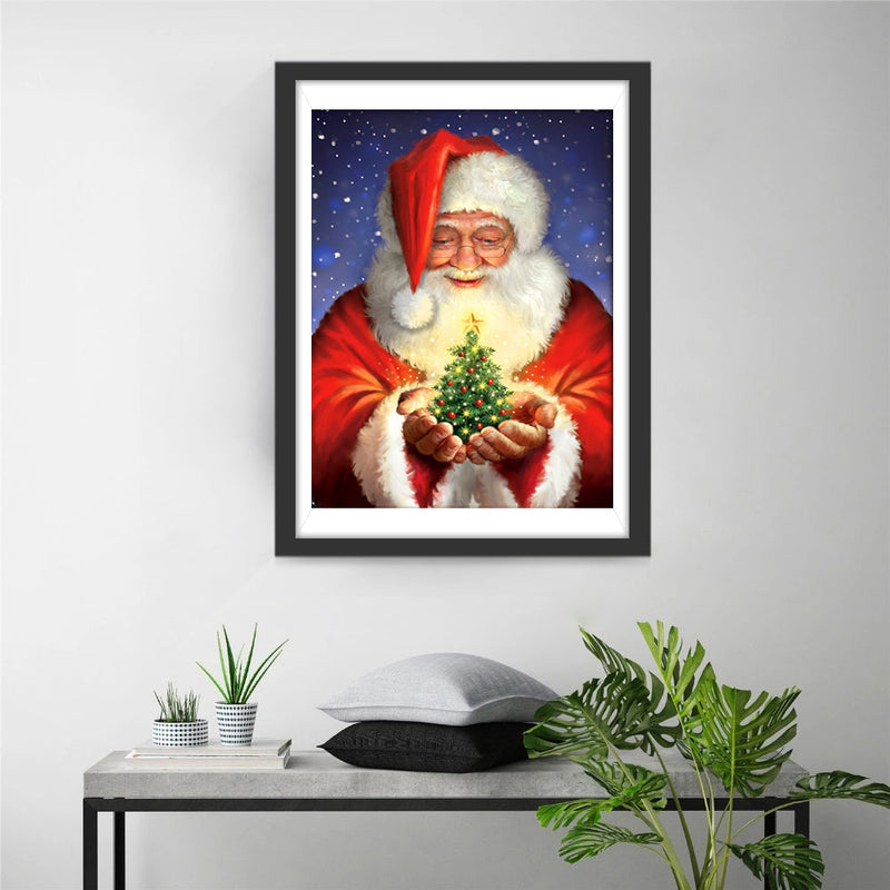 Weihnachtsmann mit Weihnachtsbaum in den Händen Diamond Painting