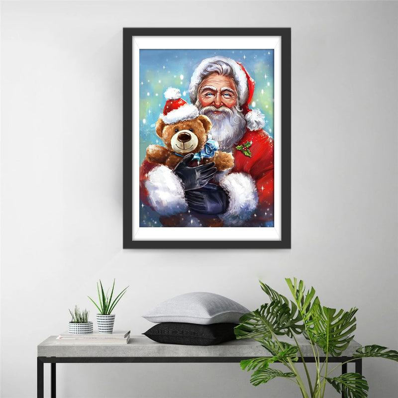 Teddybär haltender Weihnachtsmann Diamond Painting