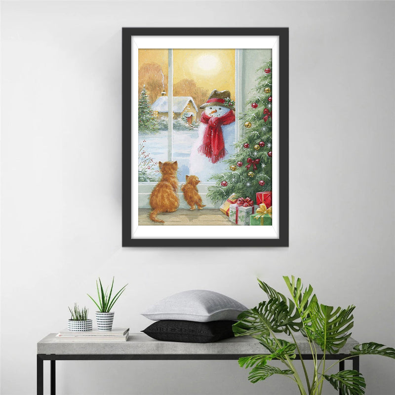 Katzen und Weihnachtsschneemann Diamond Painting