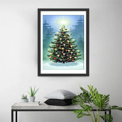 Glitzernder Weihnachtsbaum im Wald Diamond Painting