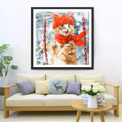 Schaukeln Katze Schnee Diamond Painting