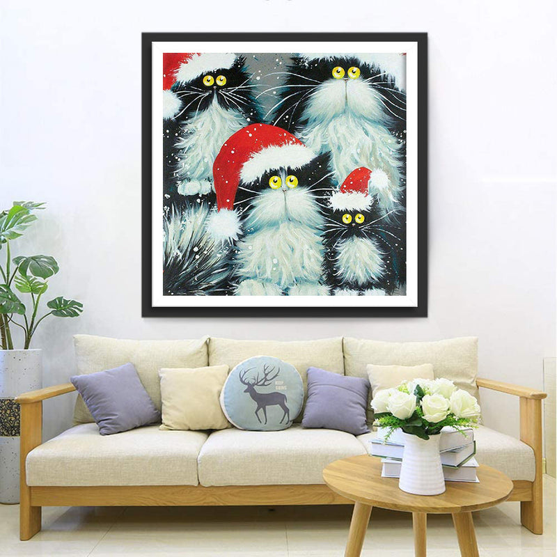 Katzen mit Weihnachtsmützen Diamond Painting