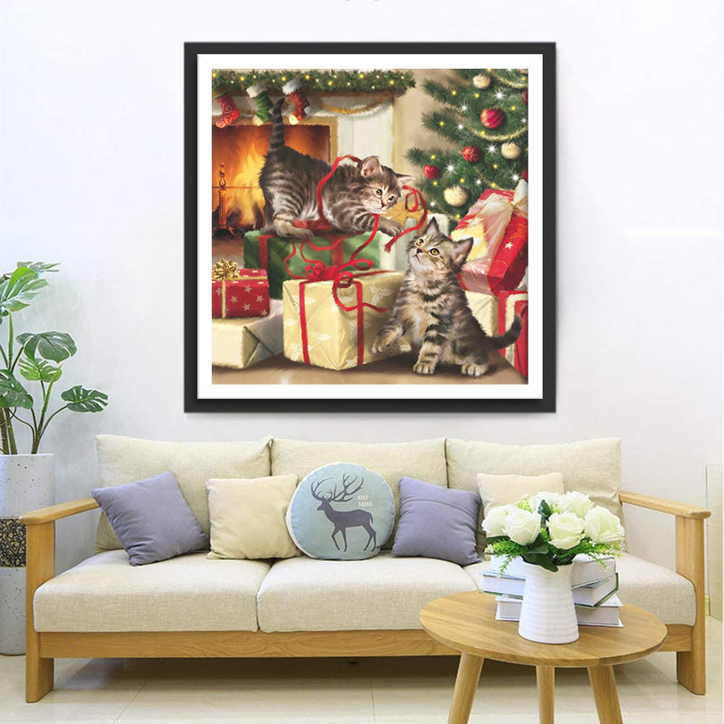 Weihnachtsgeschenke auspackende Katzen Diamond Painting