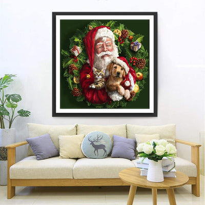 Weihnachtsmann und Hund im Kranz Diamond Painting