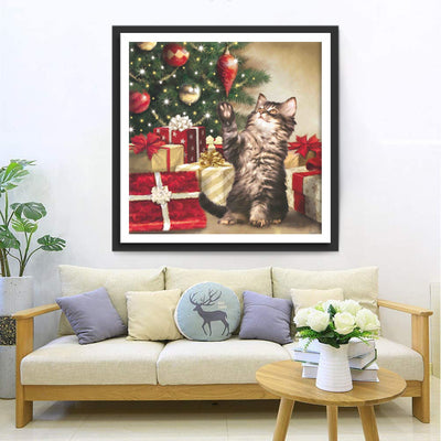 Katze mit Weihnachtsgeschenken Diamond Painting