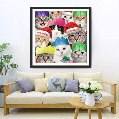 Katzen mit Weihnachtsmützen Diamond Painting