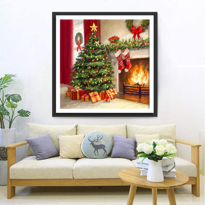 Weihnachtsbaum am Kamin Diamond Painting