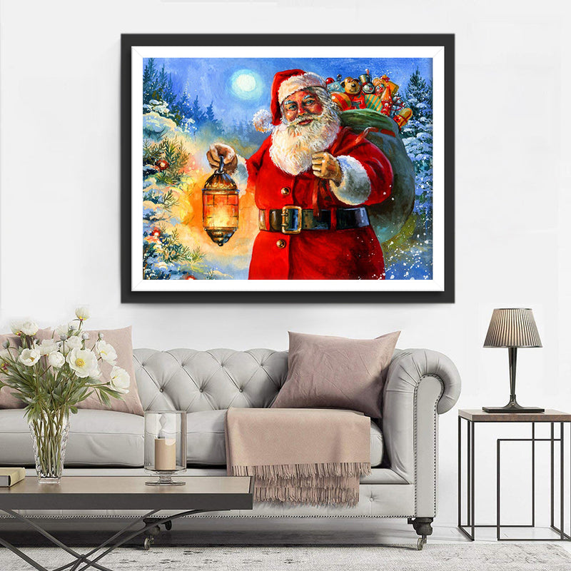 Weihnachtsmann mit Laterne und Geschenken Diamond Painting