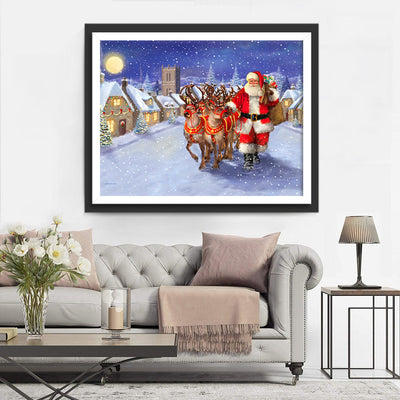 Weihnachtsmann und Rentier mit Geschenken Diamond Painting