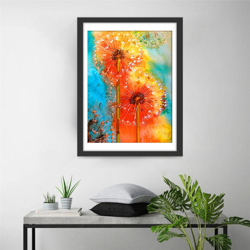 Orangefarbene Pusteblumen Diamond Painting