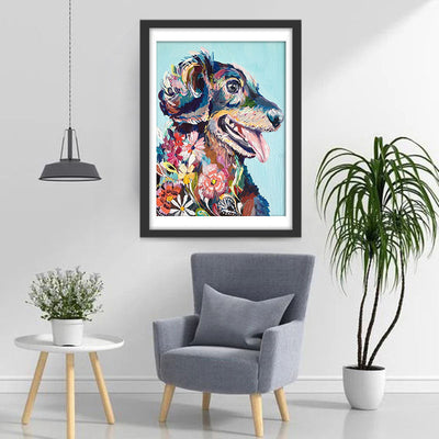 Hund und Blumen Diamond Painting