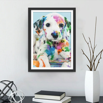 Hund mit Farbe beschmutzt Diamond Painting