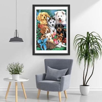 Sieben Hunde und Tulpen Diamond Painting