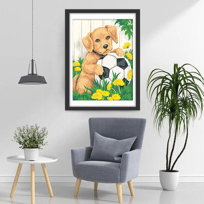 Golden Retriever mit Fußball Diamond Painting