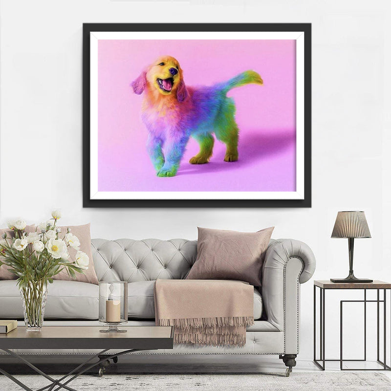 Golden Retriever mit bunter Farbe Diamond Painting